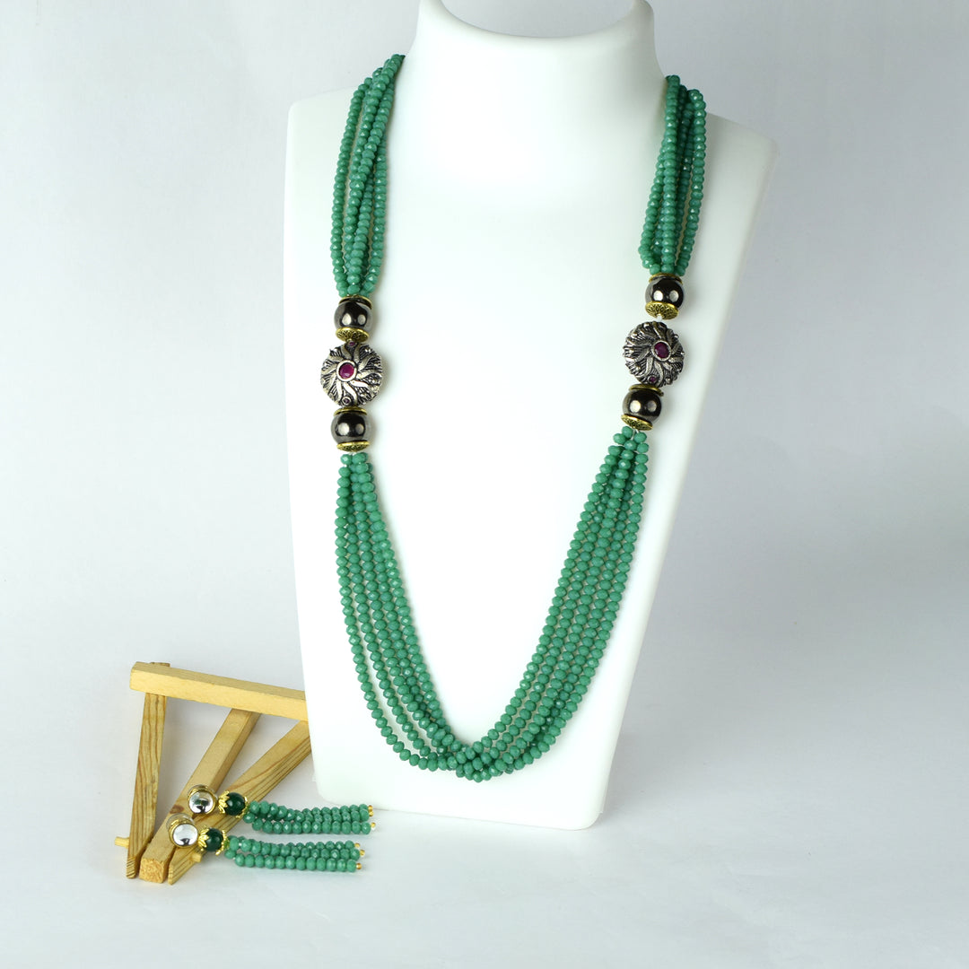 Green Moonga Jaipuri Necklace Set