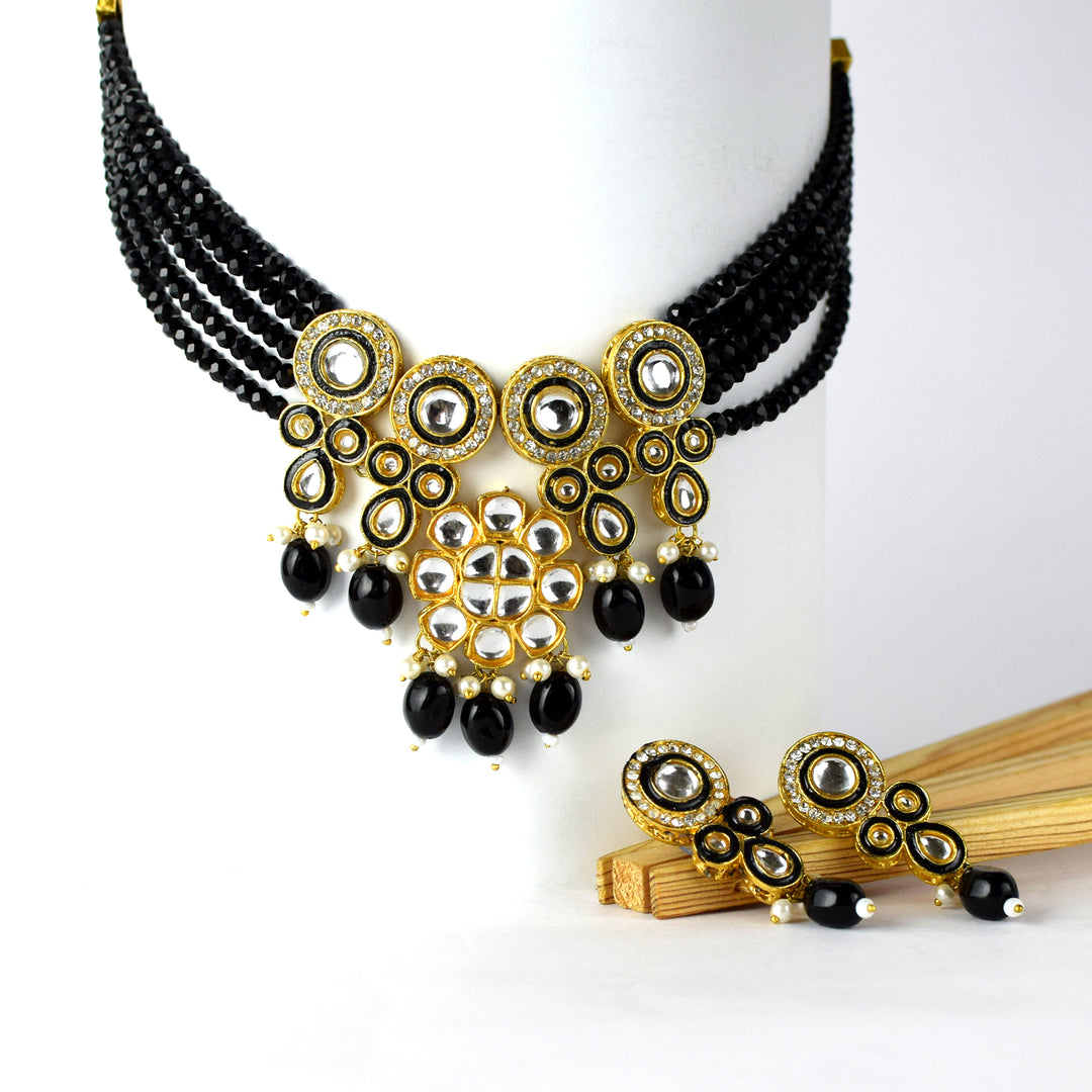 Kundan Crystal Necklace Earrings Set