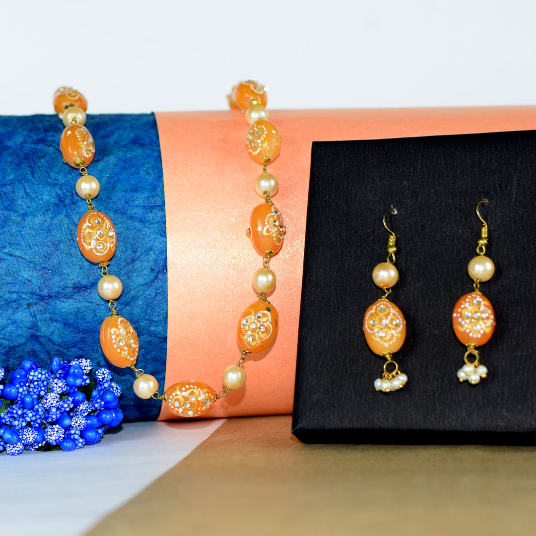 Peach Onyx Pearl Necklace Set