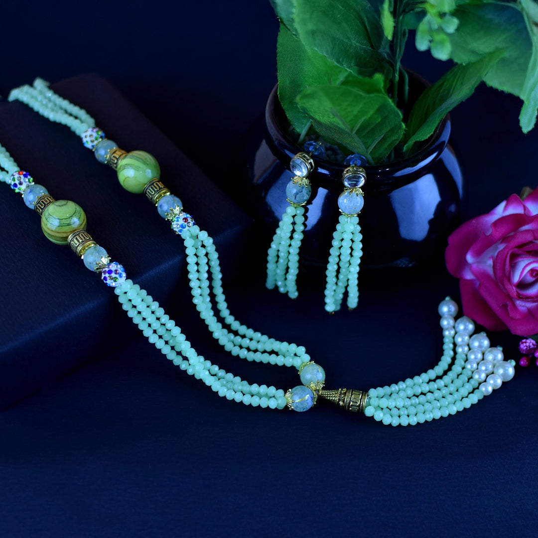 Handmade Pista Beaded Necklace & Earrings Set