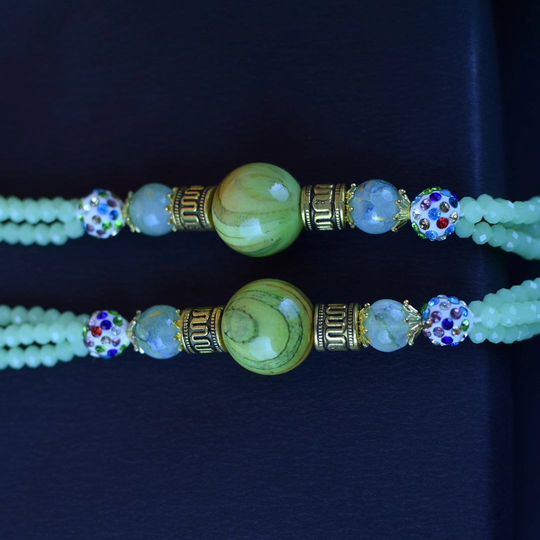 Handmade Pista Beaded Necklace & Earrings Set