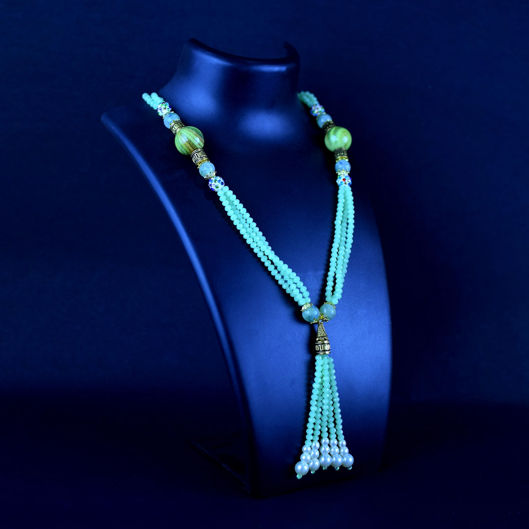 Handmade Pista Beaded Necklace & Earrings Set