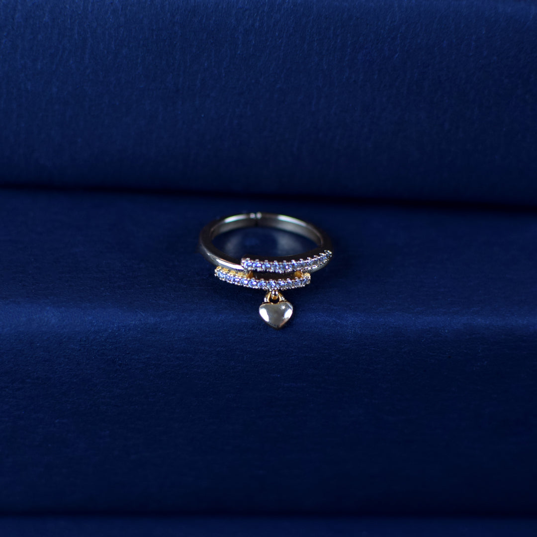 Gold-Toned Heart Charm Ring with Zircon Accents