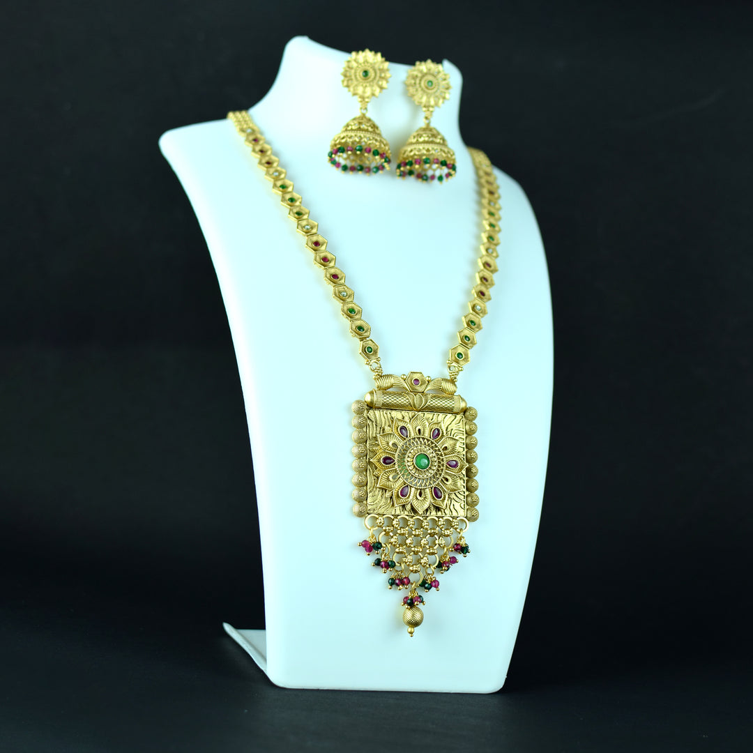 Lotus Antique Gold Plated Necklace Set