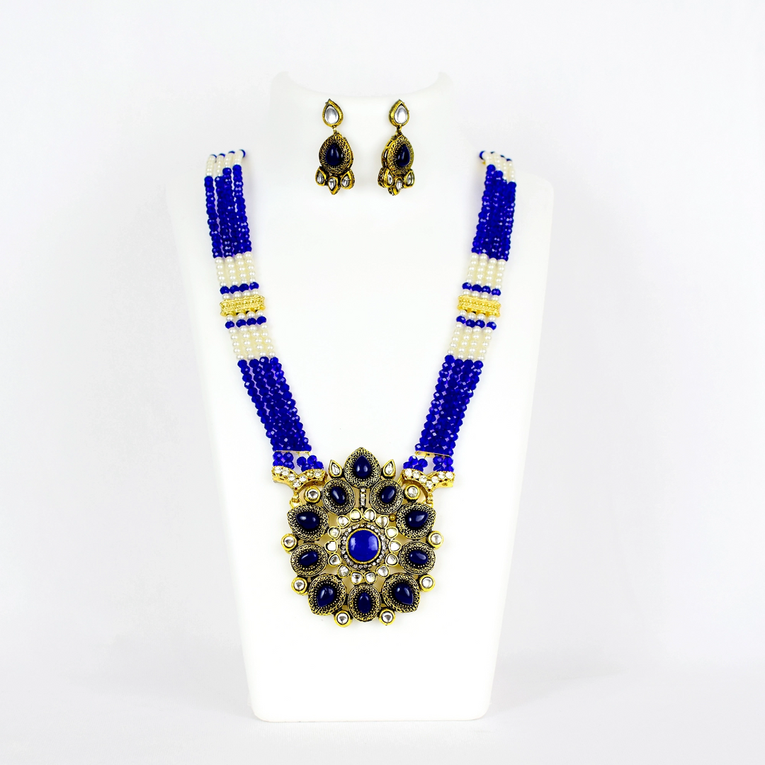 Blue Kundan Necklace Earring Set