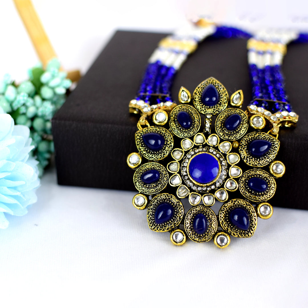 Blue Kundan Necklace Earring Set