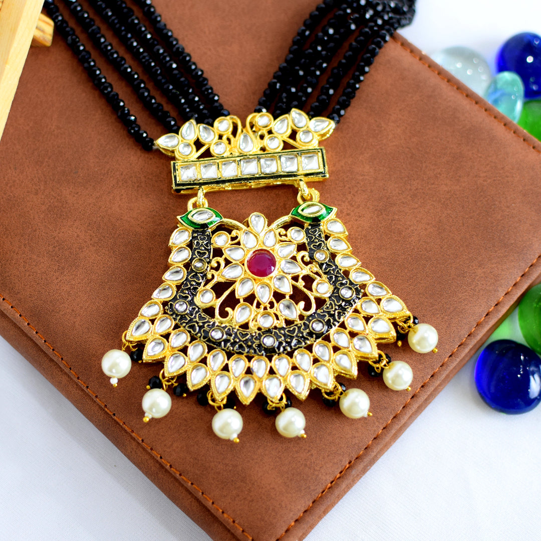 Black Kundan Necklace Earring Set