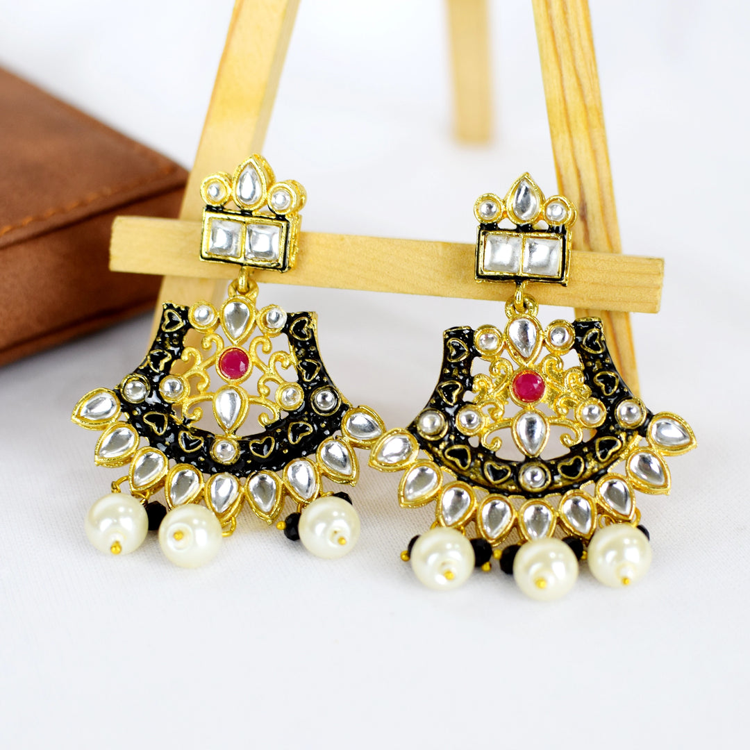 Black Kundan Necklace Earring Set