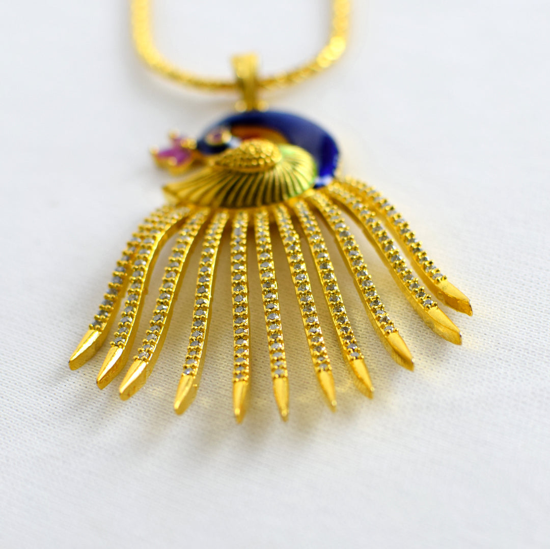 Golden Peacock Diamond Necklace Set