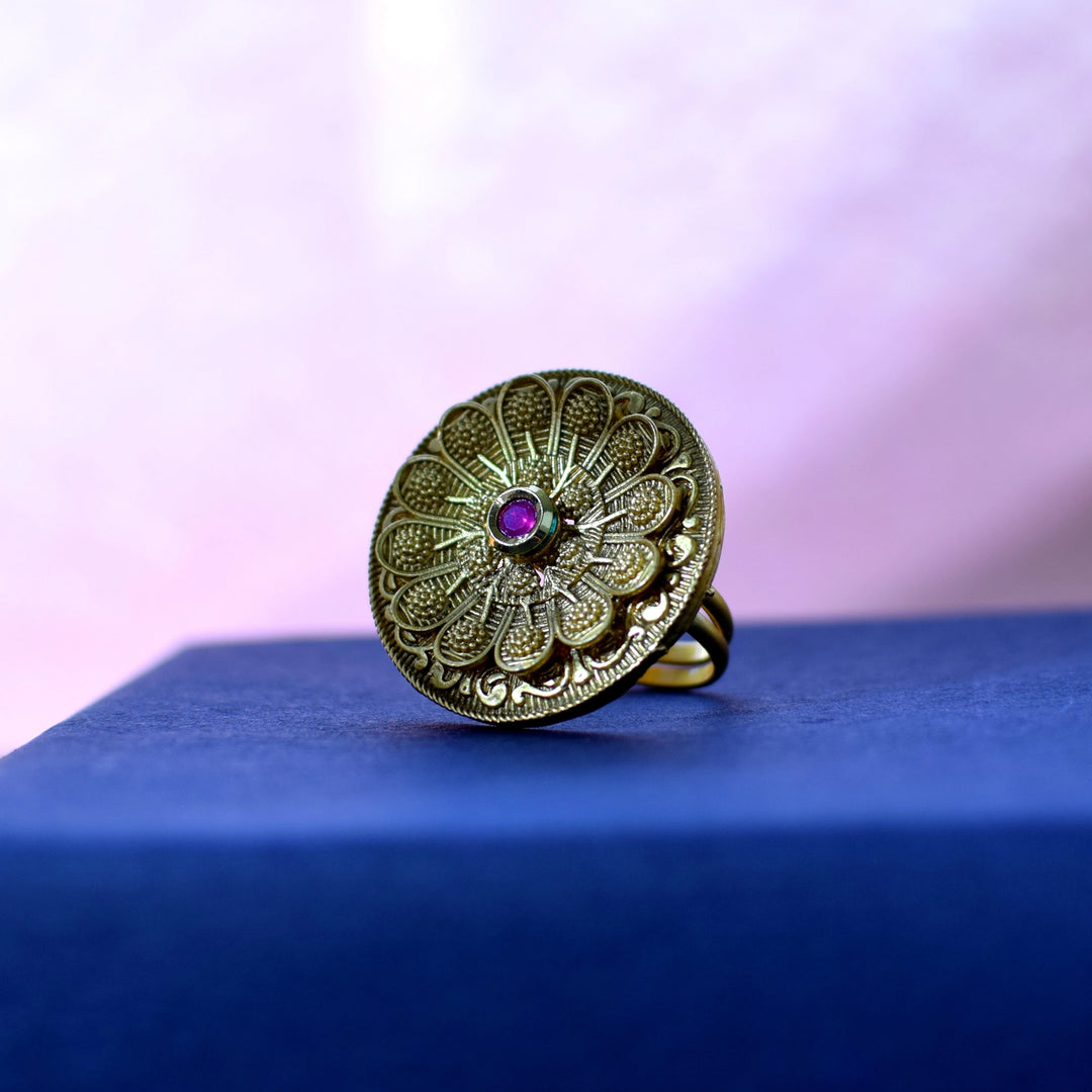 Anti-Tarnish Antique Temple Ring