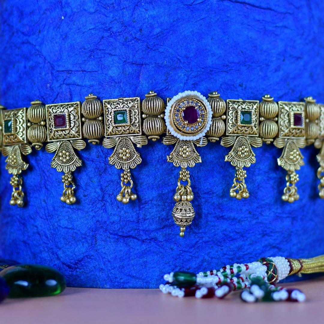 Multicolour Antique Gold Plated Choker Set