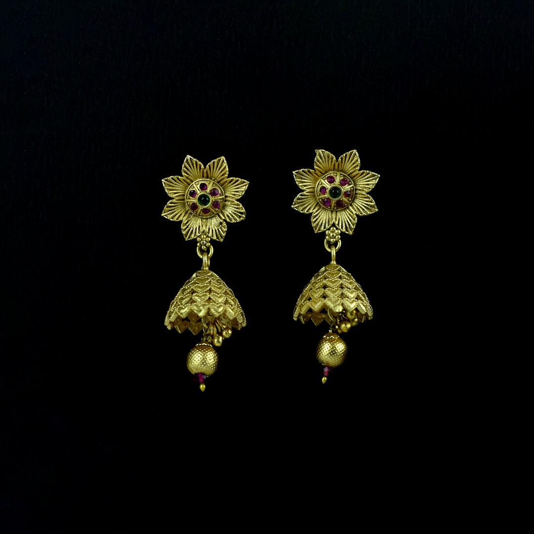 Gold-Plated Floral Choker Set with Jhumka Earrings