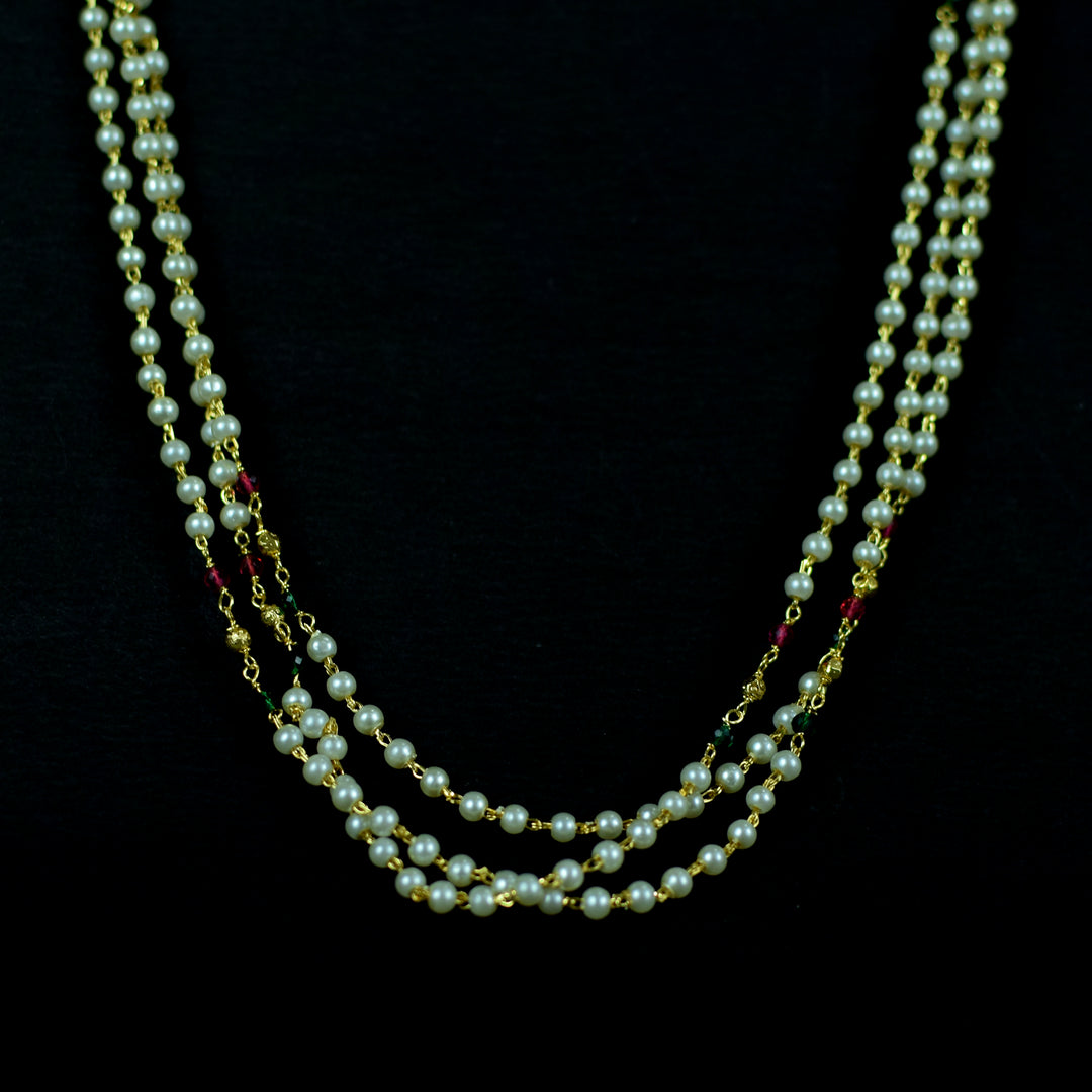 Triple-Strand Pearl Necklace with Earrings