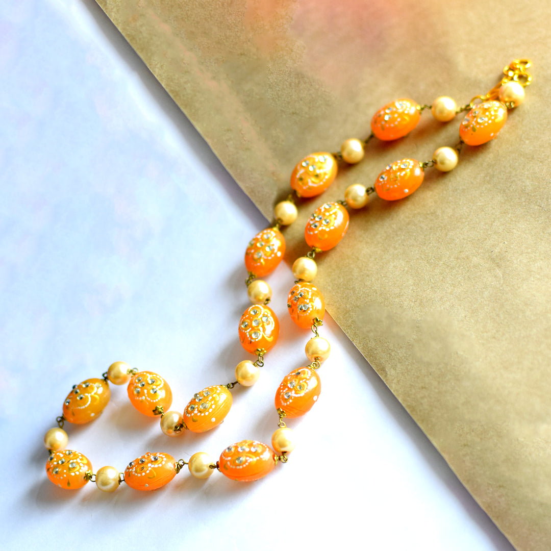 Peach Onyx Pearl Necklace Set