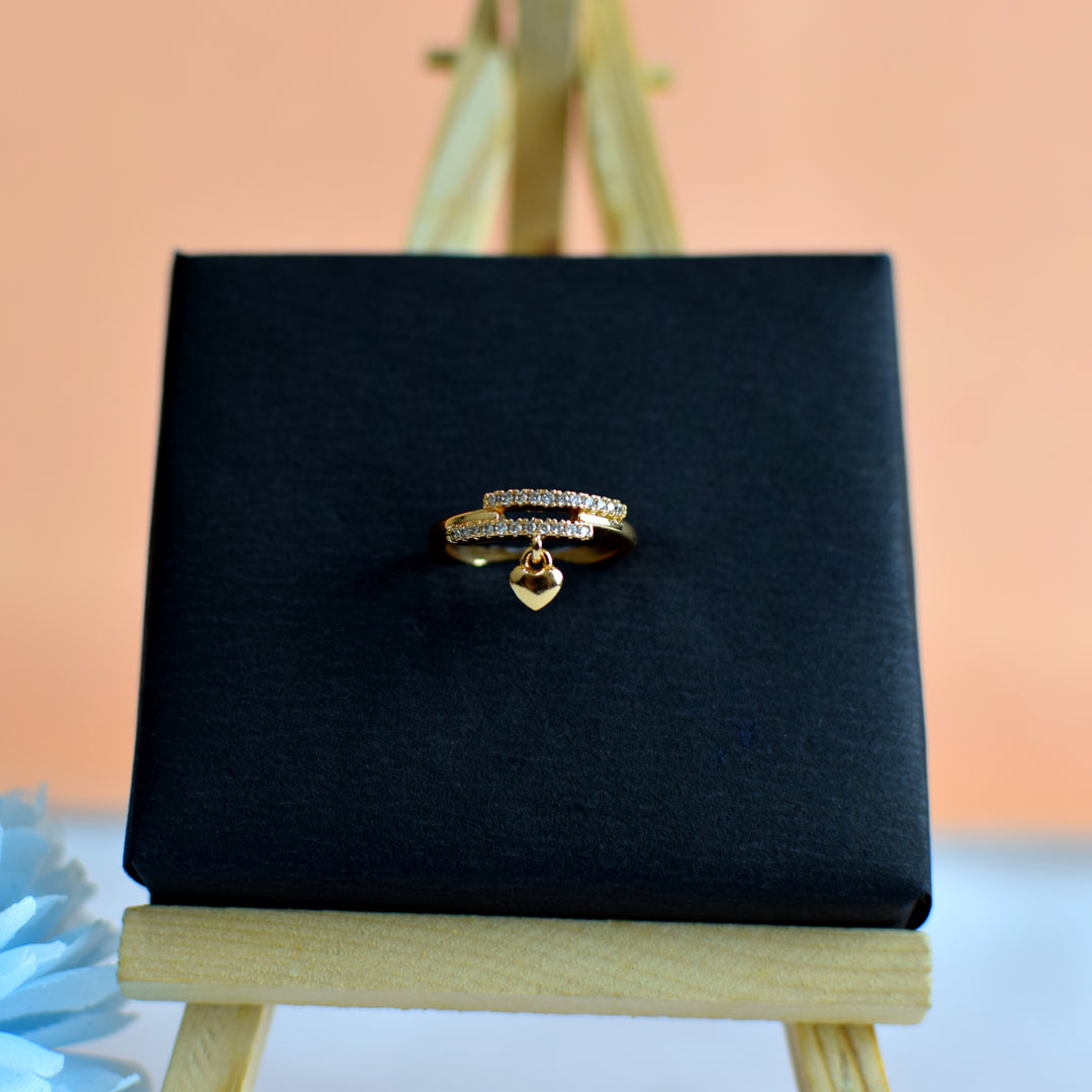 Gold-Toned Heart Charm Ring with Zircon Accents