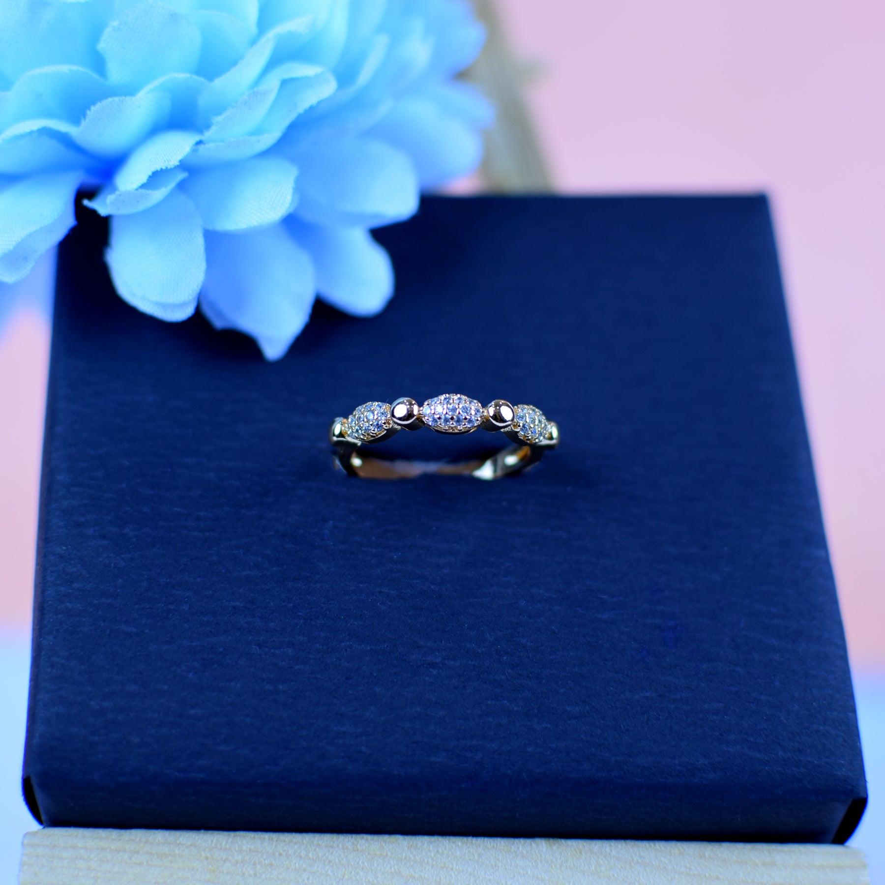 Zircon Band Ring with Cluster
