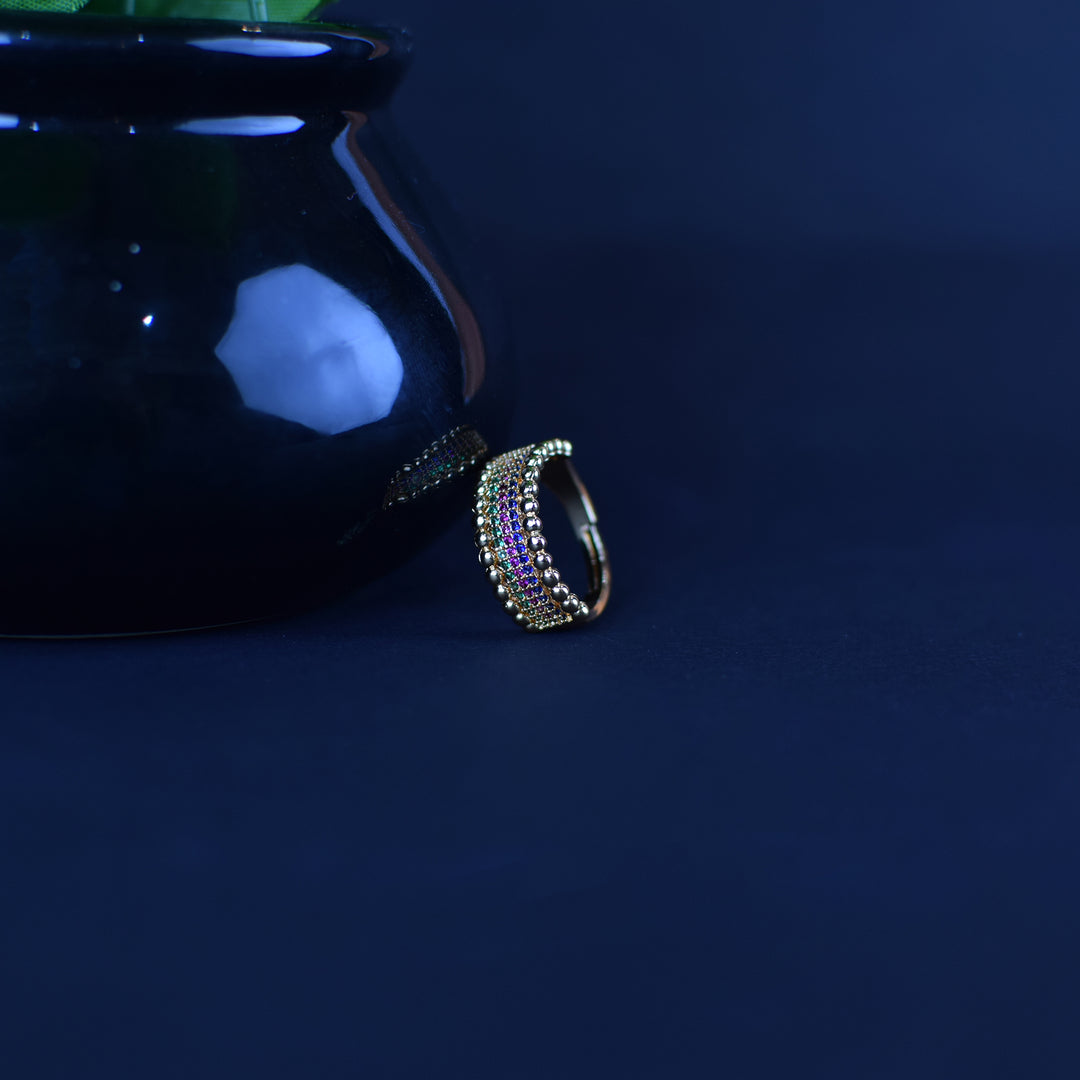 Gold-Toned Triple Layer Textured Band Ring