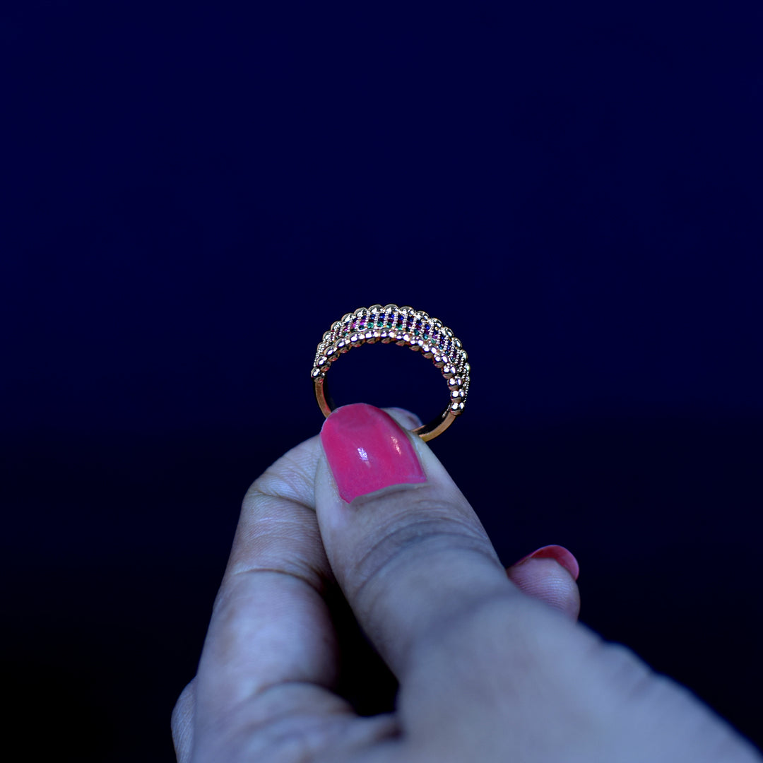 Gold-Toned Triple Layer Textured Band Ring