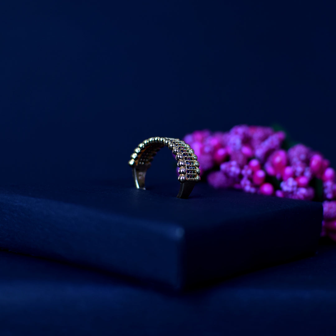 Gold-Toned Triple Layer Textured Band Ring