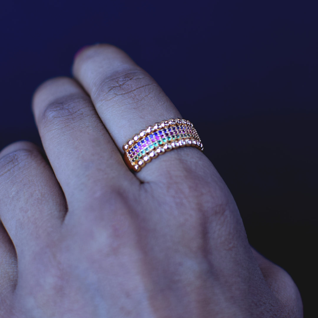 Gold-Toned Triple Layer Textured Band Ring