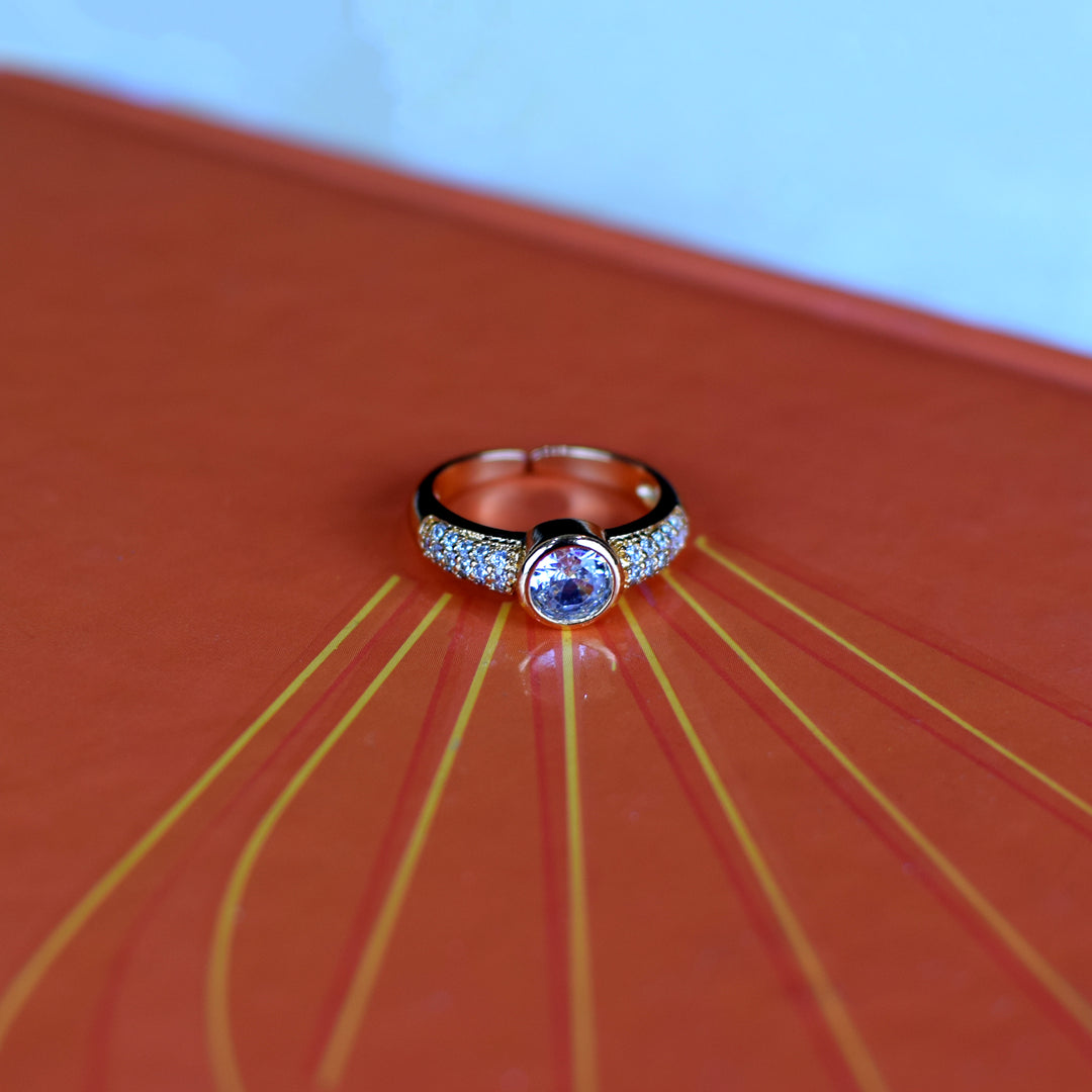 Elegant Silver-Tone Solitaire Ring with Sparkling CZ Stones