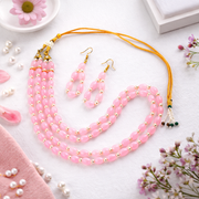 Soft Pink Pearl Bead Necklace Set with Earrings