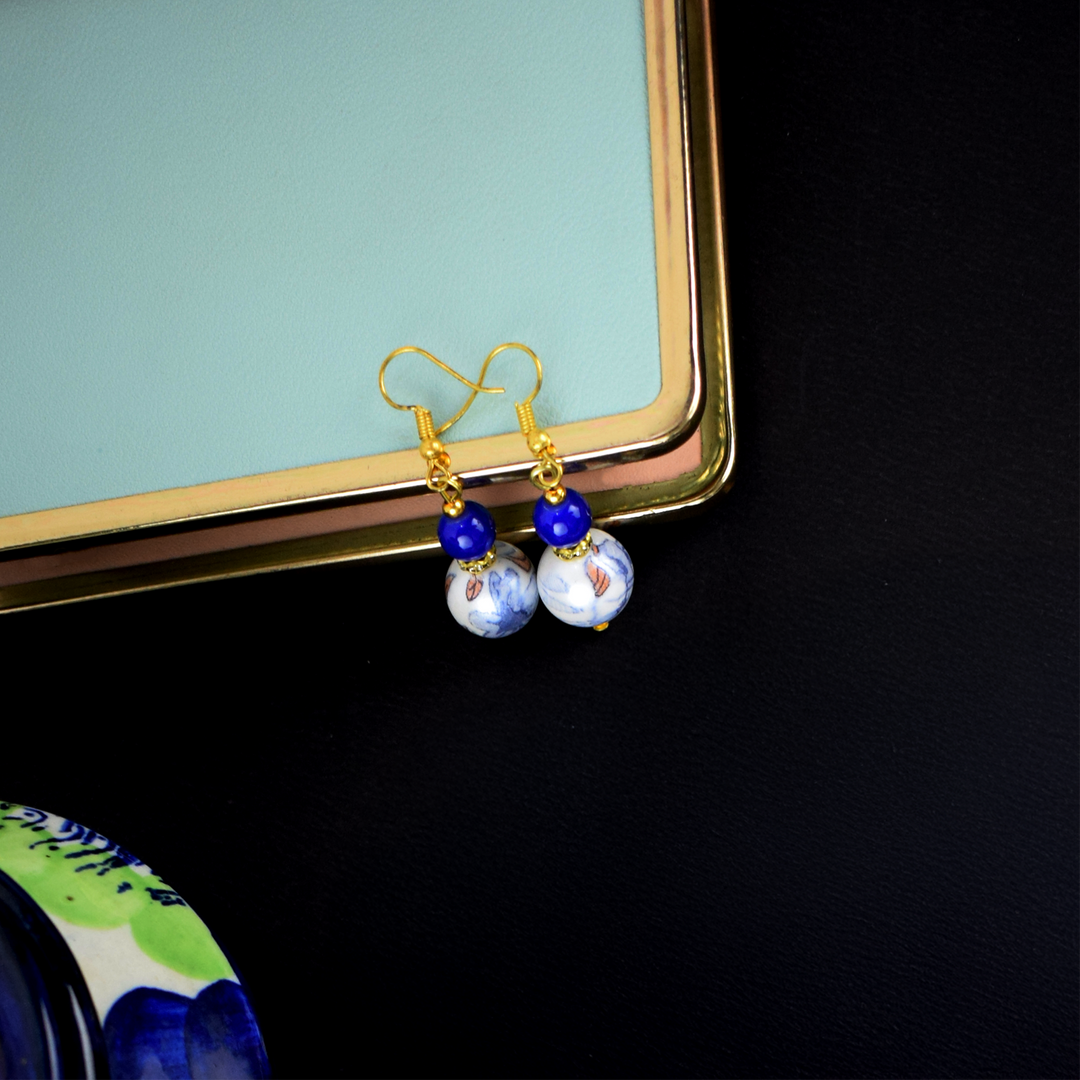 Royal Blue & White Ceramic Bead Necklace Set