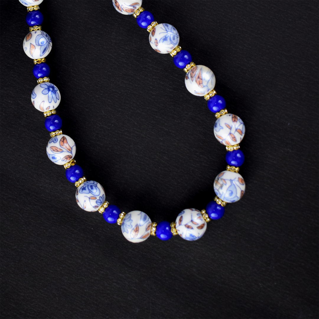 Royal Blue & White Ceramic Bead Necklace Set