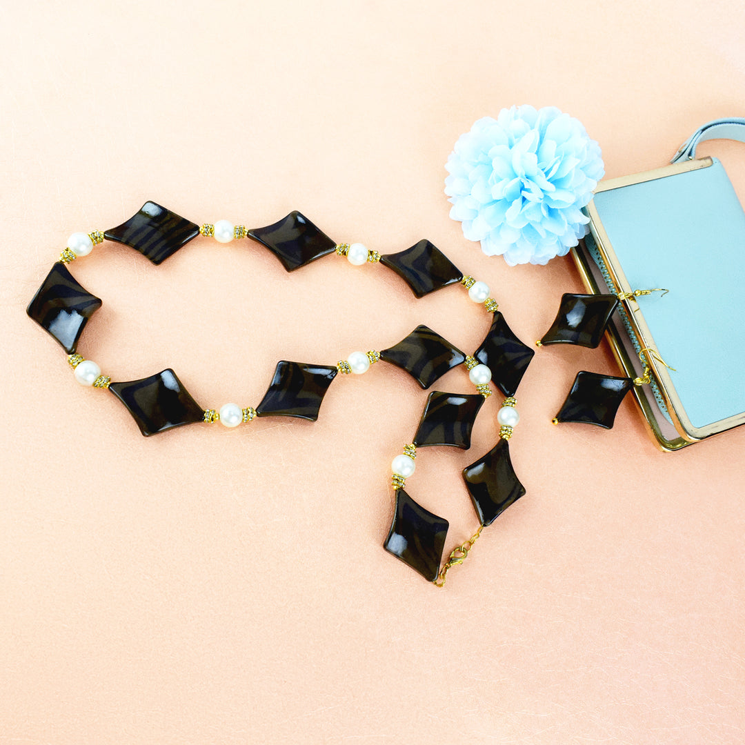 Elegant Brown Beaded Necklace Set with Matching Earrings