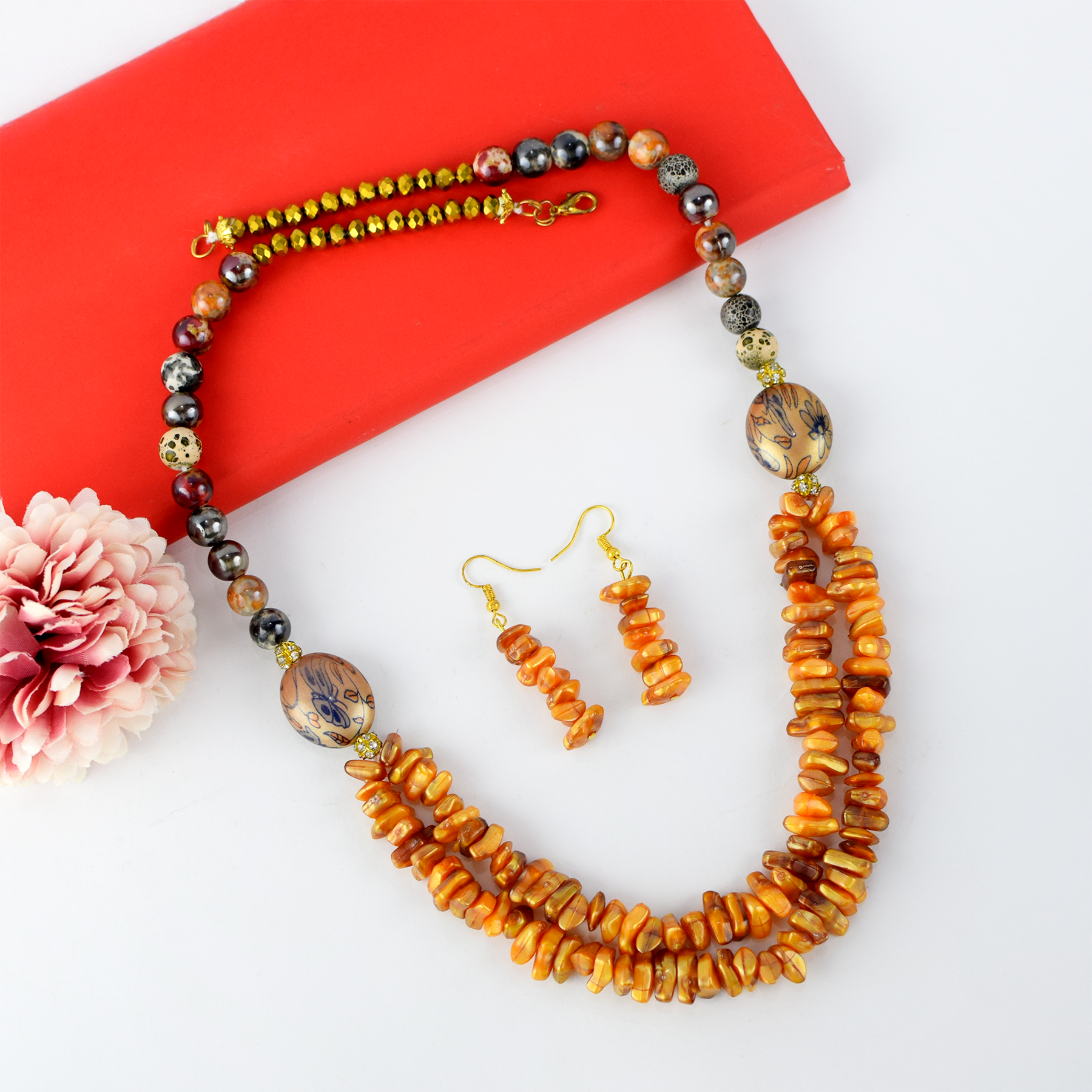 Multicolor Stone Beaded Necklace Set with Earrings