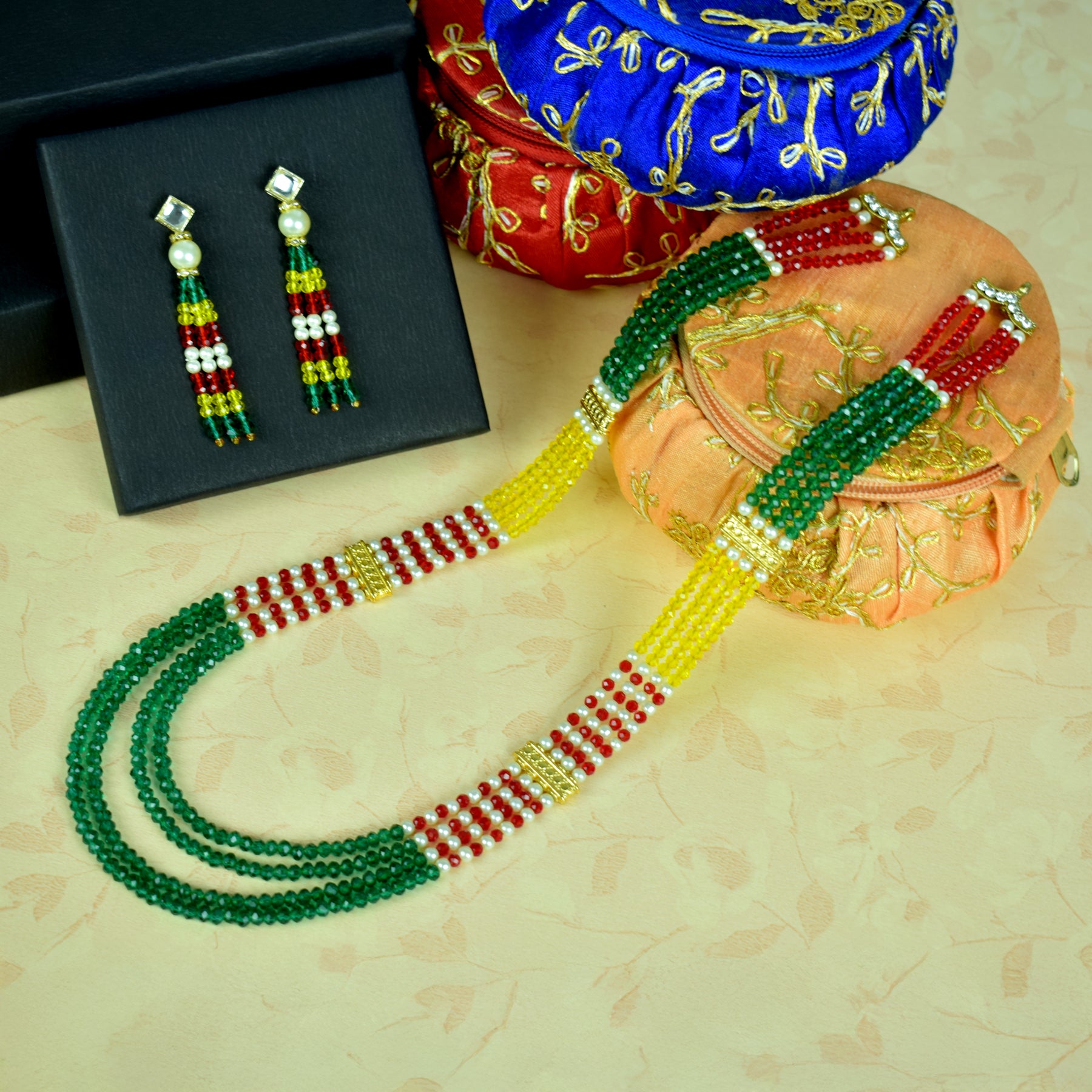 Multicolor Beaded Necklace and Earrings Set