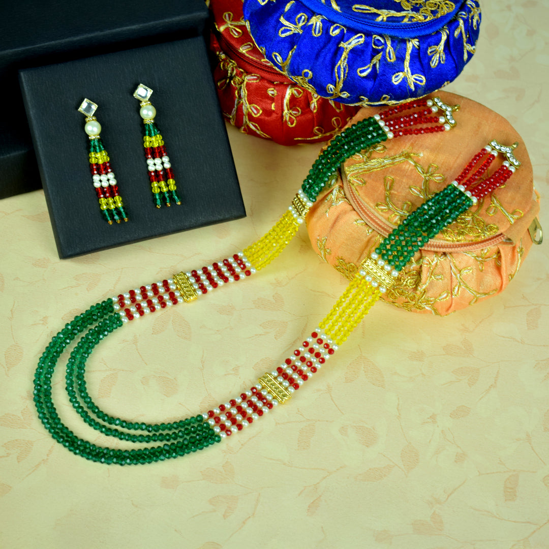 Multicolor Beaded Necklace and Earrings Set