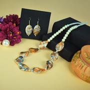 Elegant Pearl & Stone Necklace Earrings Set