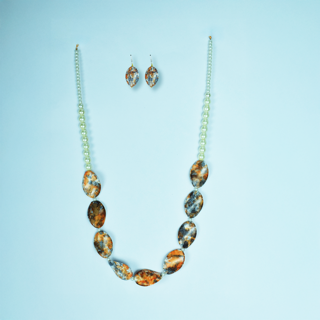 Elegant Pearl & Stone Necklace Earrings Set