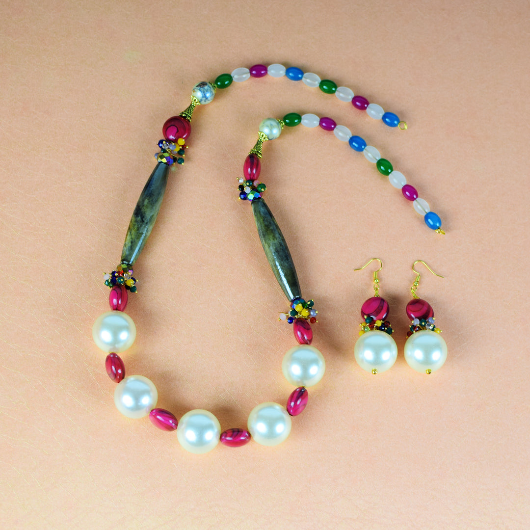 Handcrafted Pearl & Multicolour Bead Necklace Set