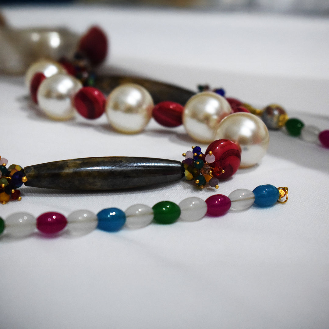 Handcrafted Pearl & Multicolour Bead Necklace Set
