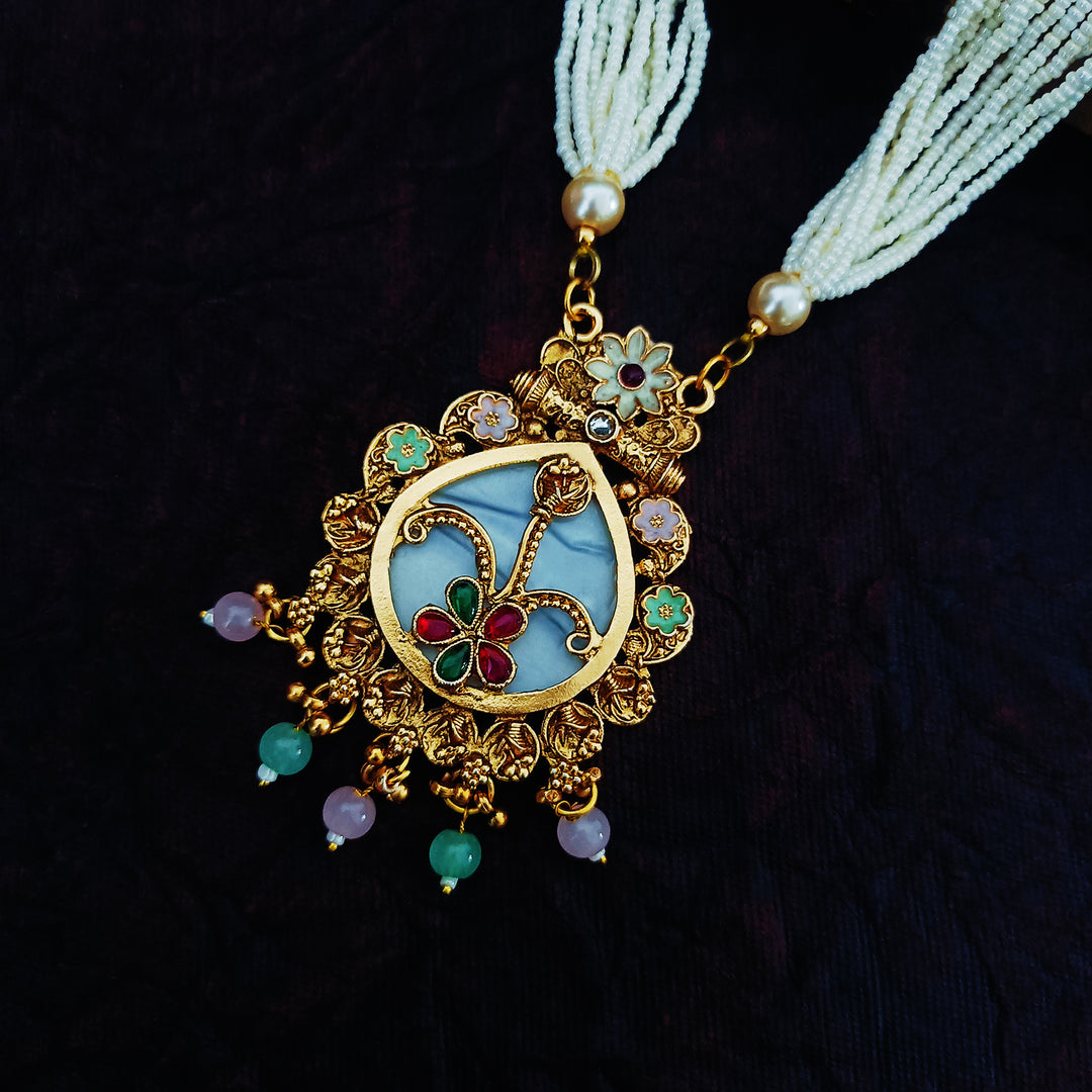 Vintage Kundan & Pearl Multi-Strand Temple Necklace Set