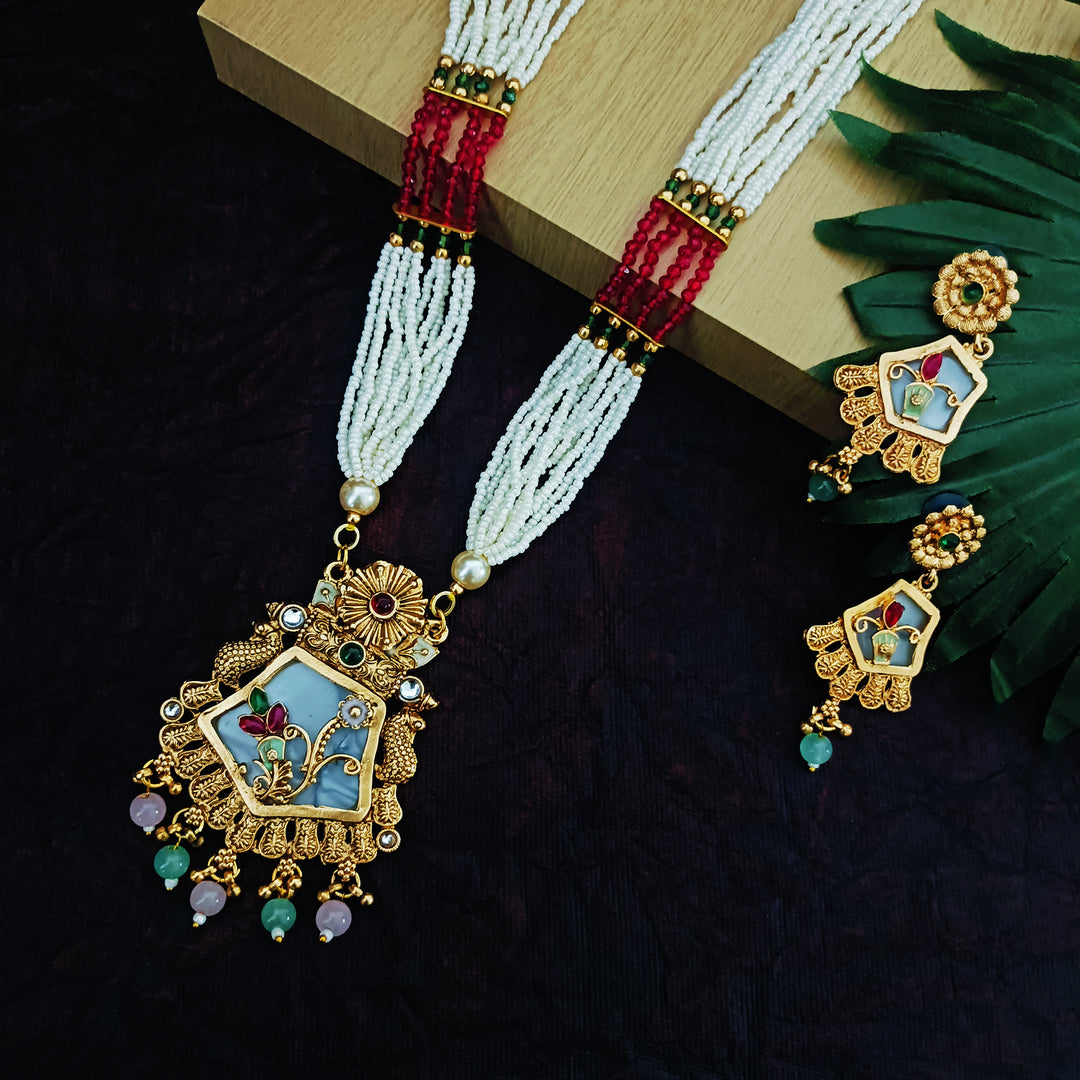 Royal Multistrand Kundan Beads Necklace Set