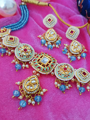 Blue Beaded Kundan Choker Necklace Set