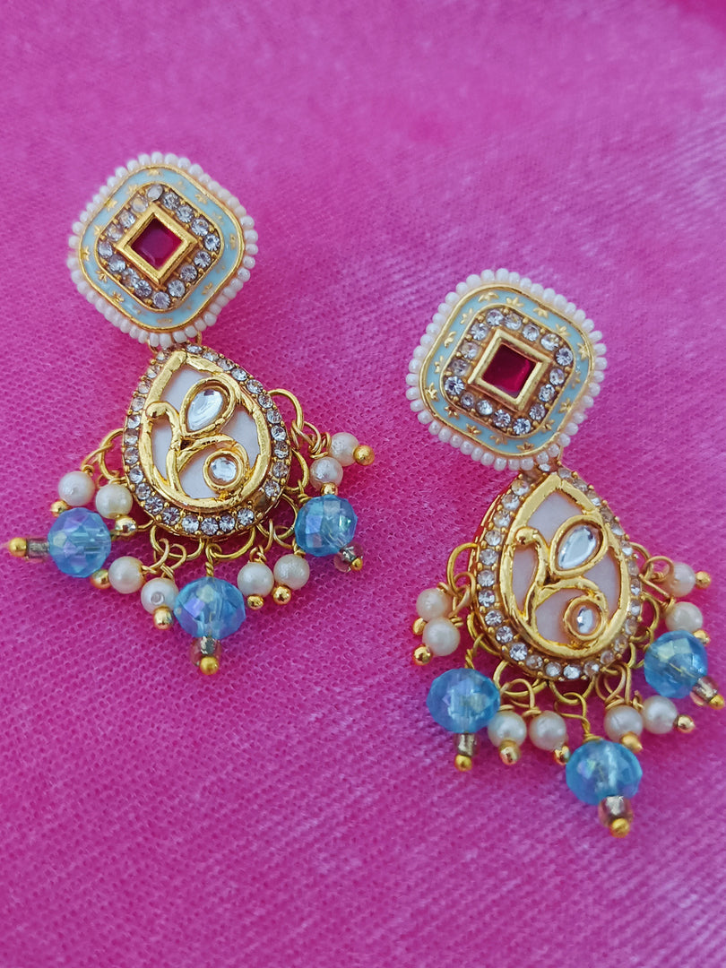 Blue Beaded Kundan Choker Necklace Set