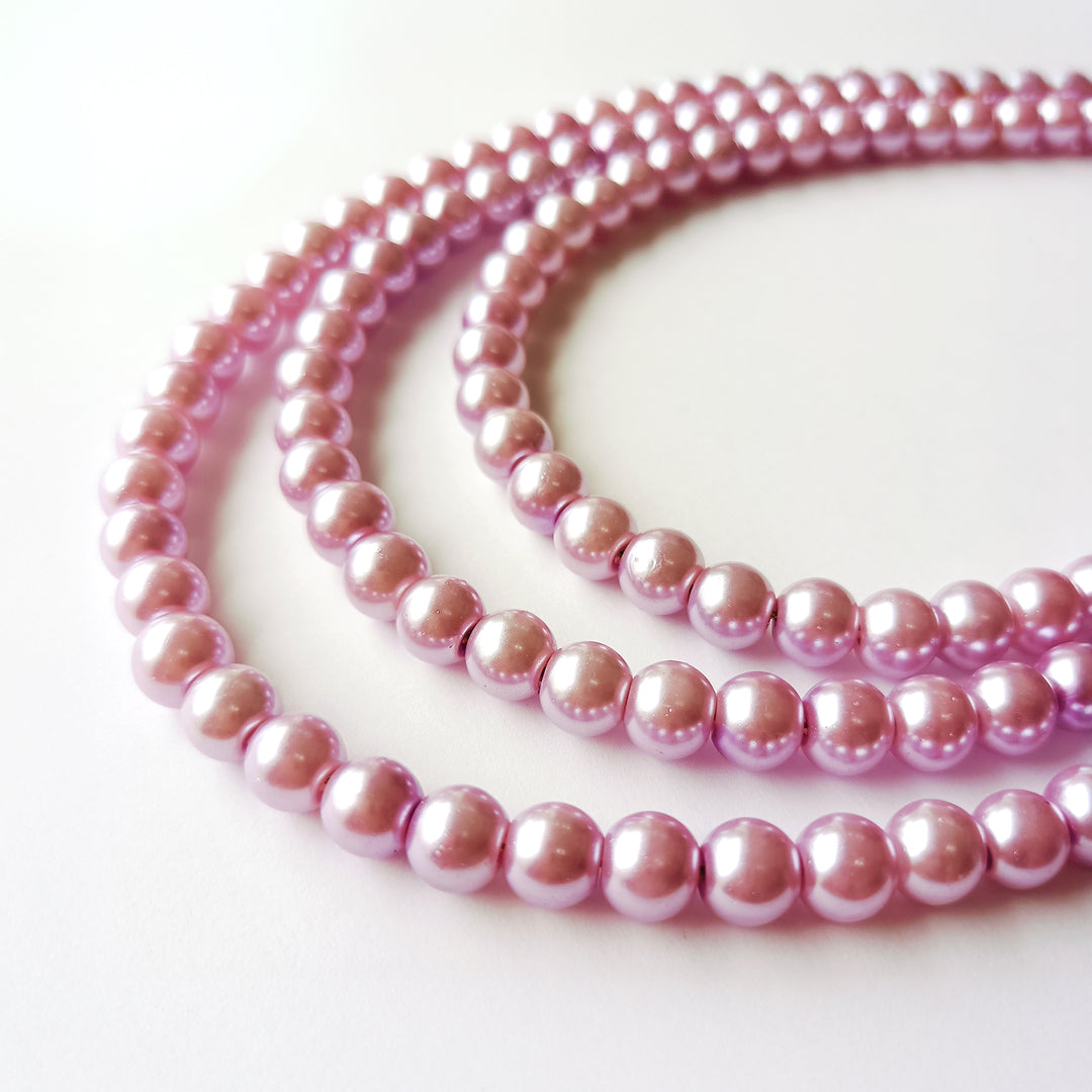 Rose Pink Triple Layer Pearl Necklace Set