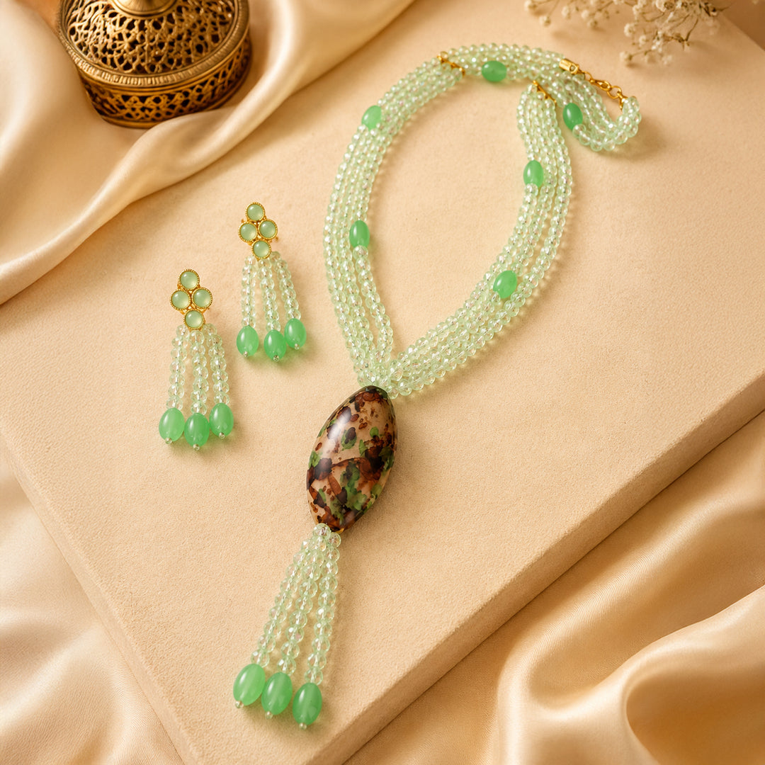 Jade Light Green Necklace Earring Set