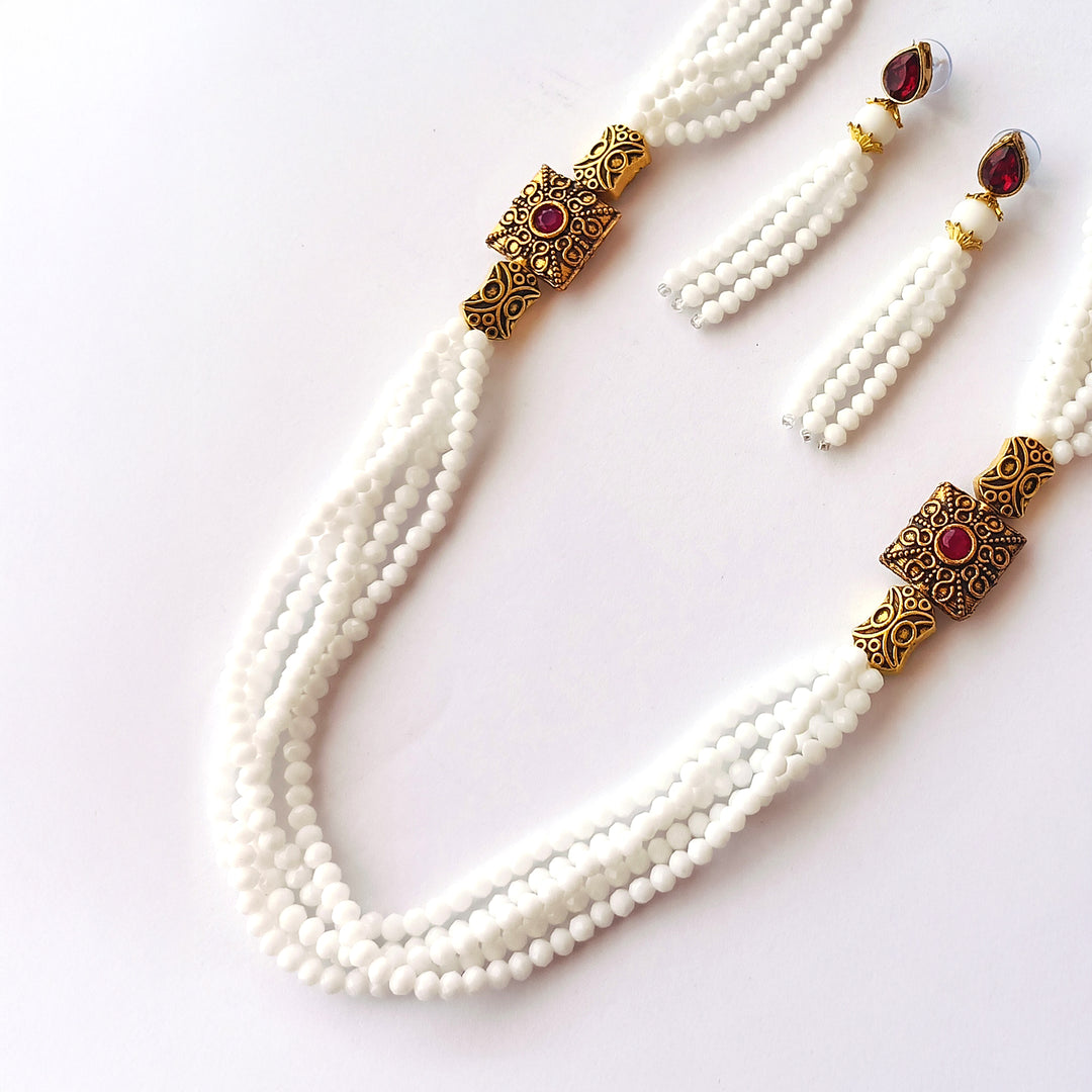 Penta Layer White Pearl Necklace Set