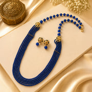 Penta Layer Cobalt Blue Pearl Necklace Set