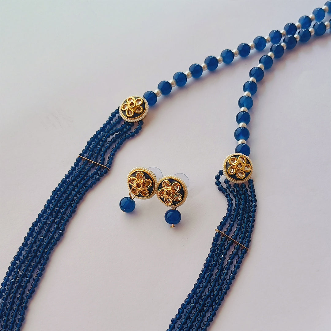 Penta Layer Cobalt Blue Pearl Necklace Set
