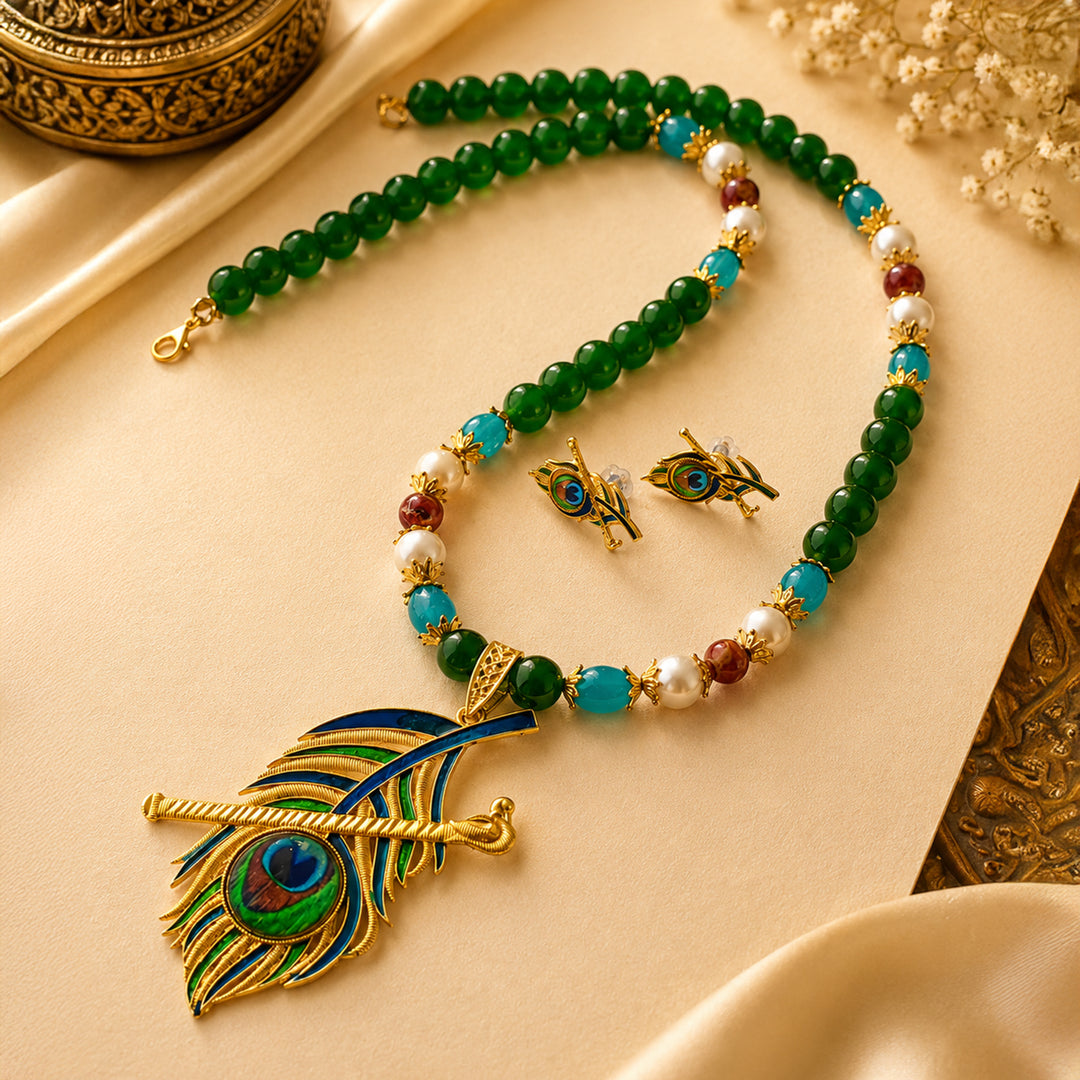 Peacock Krishna Multi Colour Necklace Set