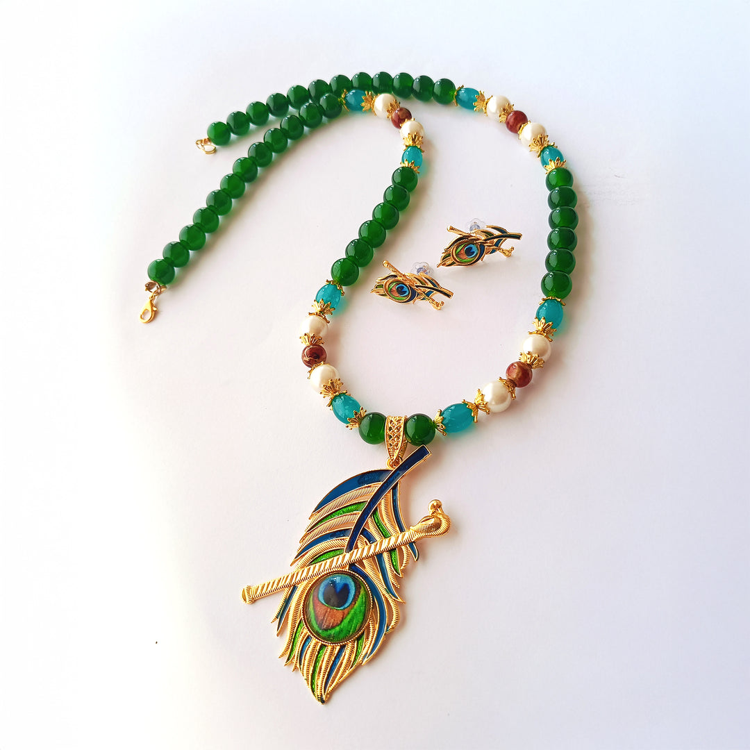 Peacock Krishna Multi Colour Necklace Set