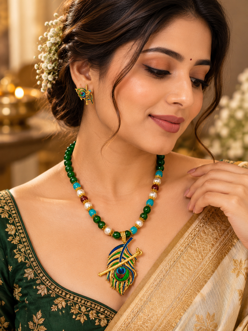 Elegant Peacock Pendant Necklace set