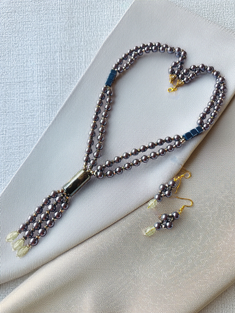 Grey Pearl Beaded Layered Necklace Set