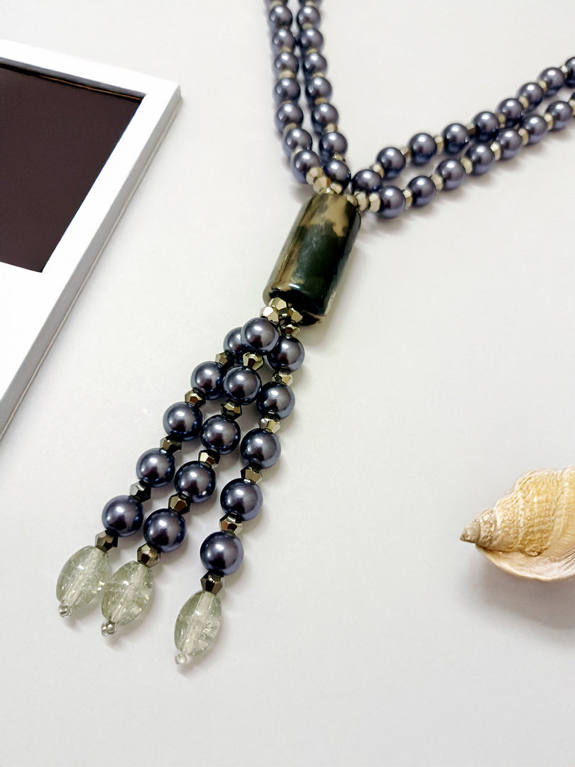 Grey Pearl Beaded Layered Necklace Set